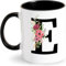 Tazza Personalizzata con Lettere Tazza da caffè con Motivo Floreale Tazza in Ceramica per caffè Tazza Iniziali Nero per Donne Fidanzata Regalo per Natale, Compleanno, Festa della Mamma (E)