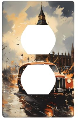 Doppelsteckdosen-Wandplatte – langlebige und stilvolle Steckdosenabdeckung für Wohngebiete, leicht zu reinigen, 11,4 x 7 cm, London-Taxi-Muster