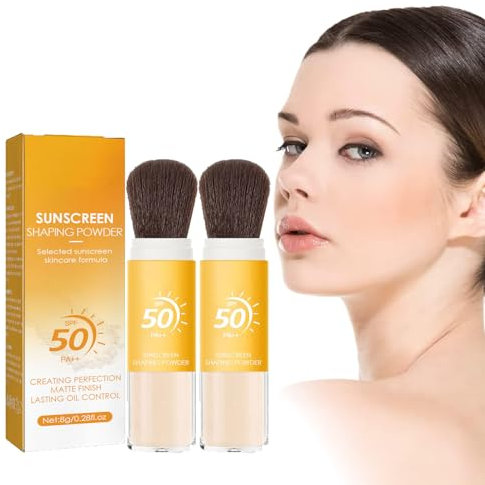 Poudre de Crème Solaire,Protection Solaire pour le Visage,Poudre de Protection Solaire SPF50 pour le Visage,Poudre Minérale pour Écran solaire,Contrôle D'huile Finition Mate Naturelle (2PCS)