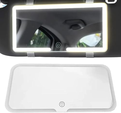 Auto Kosmetikspiegel Sonnenblende Mit 3 Lichtmodi, Tragbarer Autovisier Sonnenschutz Spiegel (Weiß)