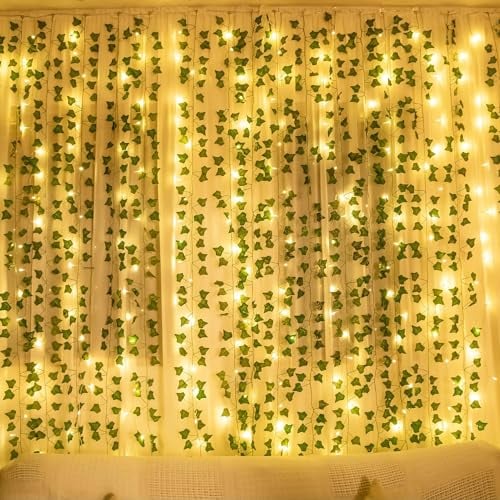 yowin Guirlande Lumineuse 10M 100 LED Lierre Artificiel Guirlande Alimenté par Pile avec Télécommande, 8 Modes Étanche Lumiere Noël pour Chambre Aesthetic Mariage Intérieure Extérieure Décoration