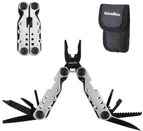 ValueMax Pinza Multifunzione, Pinza Multiuso 13 in 1, Strumento Multifunzione con Pinza, Coltello, Regalo uomo, Accessori da Campeggio, Multiutensile per Riparazione, Trekking
