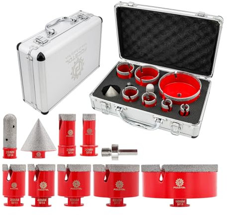 Diamant Fliesenbohrer Set - FOCSTOL Diamant Lochsäge Set für Porzellan Keramik Fliesen Marmor Granit 10 Stück (20/25/35/40/50/68/110mm+20mm Fingerfräser+50mm Fasenbohrer+Adapter)