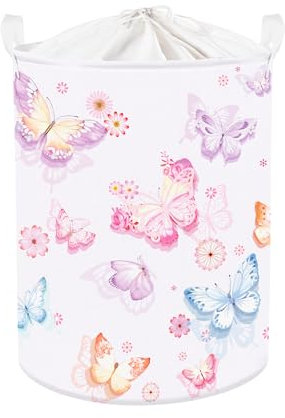 Clastyle 45L Groß Lila Hübsch Schmetterling Kinder Wäschekorb mit Deckel für Jungen Kleidung Spielzeug Aufbewahrungskorb für Kinderzimmer Bad