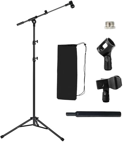 Lemxadd Tripode Pie de Microfono con brazo para Blue Yeti, SM58, SM57, SM48, Samson Q2U, Fifine K6, K688, AM8, Soporte de Micrófono de Suelo con Bolsa, Adaptador 5/8, 2 clips y bridas