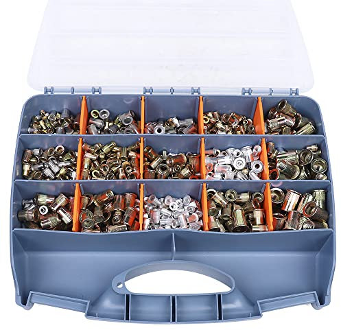 1200 Tlg Stahl Nietmutter-Sortiment Box M3 M4 M5 M6 M8 M10 M12 Blindnietmuttern Satz Einnietmuttern Set