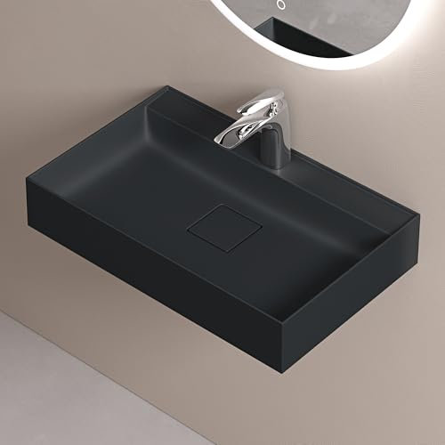 doporro Lavabo sobre Encimera Lavabo Suspendido de Mármol Fundido 60x38x12cm en Antracita Mate con Desagüe desagüe Colossum630