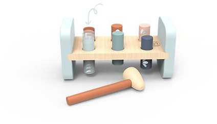 Speedy Monkey Tap Tap Hammer Bench - Includes 6 Coloured Wooden Pegs & Sturdy Hammer. Reversible Fun Toys for 2 Year Old Boy & Girls! Safe & Gentle Edges, Non-Toxic Paint, FSC Sustainable Wood