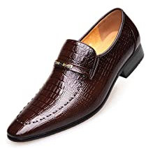 YTUGUNB Zapatos Oxford Zapatos de Cuero con patrón de cocodrilo para Hombre, Zapatos clásicos Informales para Fiesta, Boda, Zapatos de Traje sin Cordones(Auburn,48)