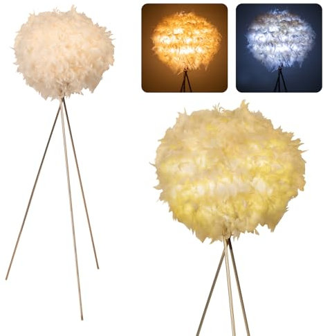 FIRVRE Tripod Floor Lamp with Pink Feather Lampshade, 61in Feather Floor Lamp with E27 Base, Elegant and Fashionable Decoration for Bedroom,Living Room,Dining Room and Office