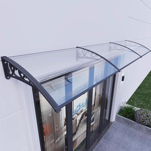 Tenda da sole in policarbonato per porta, 100 x 120 cm, per esterni e giardino, con tettoie resistenti ai raggi UV e staffe in alluminio