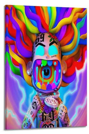 6ix9ine Poster mit Albumcover, signiertes limitiertes Poster, Musikcover-Poster, Pop-Hip-Hop-Rap-Sänger-Star, Musikposter, ästhetische Leinwand, Wandkunst für Mädchen und Jungen, Teenager,