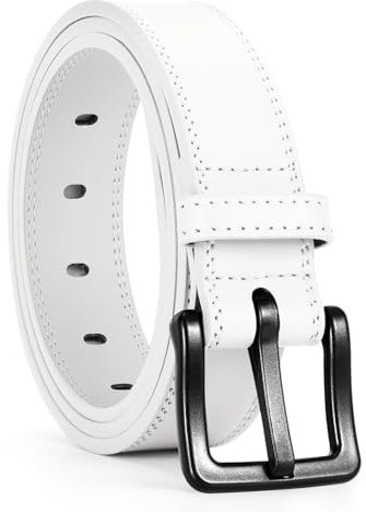 WHIPPY Gürtel Herren Ledergürtel für Jeans Verstellbarer Outdoor Leder Gürtel Unisex Arbeitsgürtel mit schwarz Kunststoffschnalle,Weiß 120cm