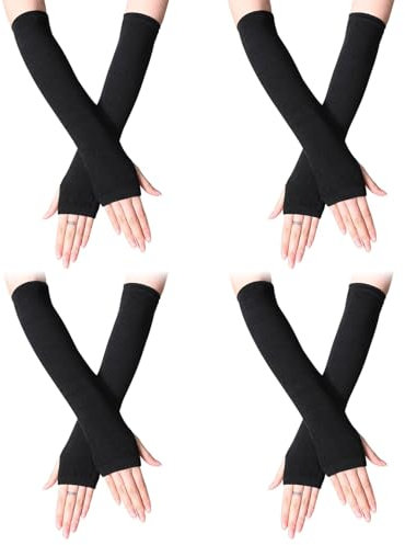 UILYNIU 4 Paare Damen Lange Fingerlose Handschuhe, Lange Armstulpen, Gestrickte Fingerlose Handschuhe mit Fingerlöchern, Stricken Armwärmer für Frauen, Handstulpen Damen