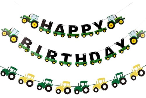 Auto-Geburtstagsdekorationen, Party-Banner (grünes Traktor-Banner)