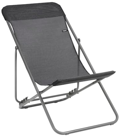 Lafuma - Transat Jardin Pliant Multi-Positions : Largeur 52 cm | Fabriqué en FRANCE - Garantie 5 ans - Noir - Largeur standard 52 cm, Résistant UV et pluie, séchage rapide
