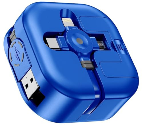 ASICEN Multi Charging Cable,[1.2m] 4 in 1 Retractable Multi USB Cable, Multiple Fast Charge Data Transfer Cable with Lightning/Type C/Micro USB for iPhone,Samsung Galaxy,Huawei,PS,Tablets,Pixel (blue)