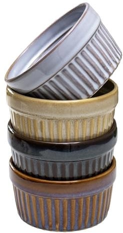 Reactive Glaze Ramekins Set Of 4 Ribbed Stoneware Round 200ml Serving Pot Dishes