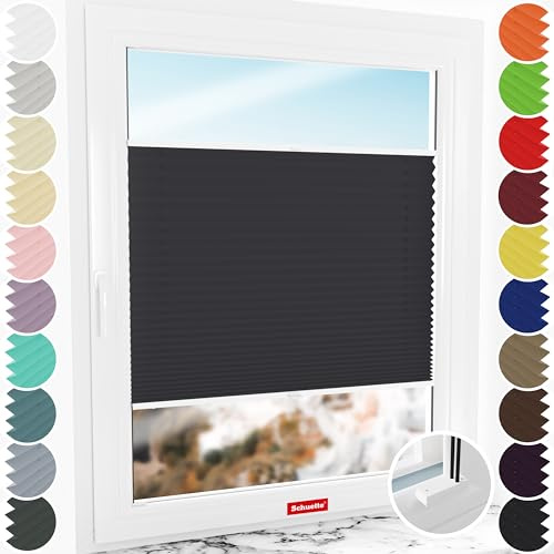 Schuette® Plissee mit Bohren zum Anschrauben ● Thermo Kollektion: Dark Night (Schwarz) ● 75x100cm (Breite x Höhe) ● Suprafix Faltrollo Befestigung ● Bequeme Rollo Montage inkl. Video