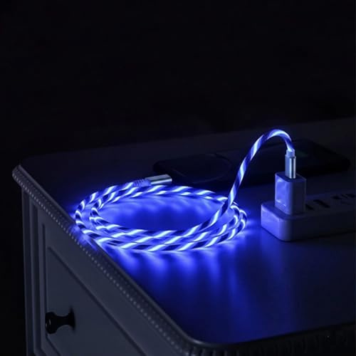 Câble de charge USB-C à USB-C avec LED lumineux, 1 mètre, 3A Charge rapide, Compatible avec Samsung Galaxy, Google Pixel, Xiaomi (BLEU)