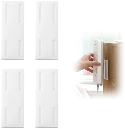 4-Pack Self-Adhesive Power Strip Holders - No-Drill Wall Mount Fixators with Easy Install Sliding Design - for Home, Office, Kitchen - Secure Cable Management Solution
