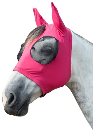 HKM Pferde Fliegenschutzmaske -Elastic- | UV-Schutz LSF 30+ inkl. Reißverschluss, elastische Ohren, Schopfdurchlass | Magenta in Größe XXS-XL (Magenta, M)