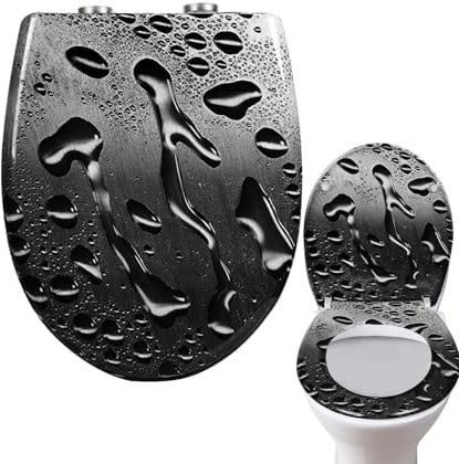 WC Sitz mit Absenkautomatik,Toilettendeckel Oval Hochwertiger Klodeckel mit einfacher hochwertige Oberfläche, Stabile Scharniere (Wassertropfen)