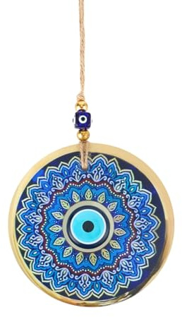 WEBEEDY Glasblaues Böses Auge Wandbehang Mit Floralem Design Türkischer Nazar Amulett Haus Schutzanhänger Charme Für Zuhause Wand Glücksdekoration 12cm Im Durchmesser