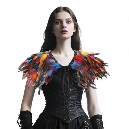 CIYIN Feder Umhang, Federkragen Schwarz, Feather Shrug, Feder Cape, Federn Stola, Feder Schalkragen, Karneval Halloween Stola mit Federn, Federumhang Gotisch Kostüm