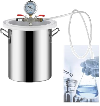 Holzstabilisator-Set Mit Vakuumkammer Vakuummeter Und Deckel, Entgasungskammer Aus Edelstahl Labor-Vakuumset Ohne Pumpe Ideal Für Epoxidharz Und Ätherische Öle(6L/2Gal(DxH 7.9x7.9in))