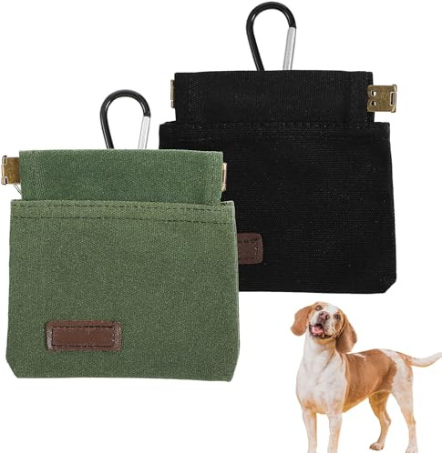 2Pcs Dog Treat Pouch Hand Free Training Treat Bag Portable Pet Dog Walking Bags Puppy Dogs Treats Holder Pouches with Carabiner Auto Closing Dogs Snack Reward Training Bags for Outdoor Travel