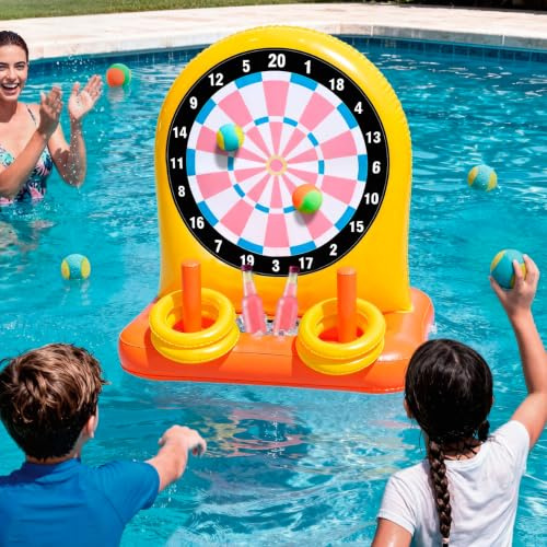 SLOOSH 2-in-1 Fun Pool Toys Set for Kids, Inflatable Dart Board & Ring Toss Game, Pool Floats Water Game Toys for Beach Yard Outdoor Ball Play, Party Birthday Gift for Kids Teen Adult