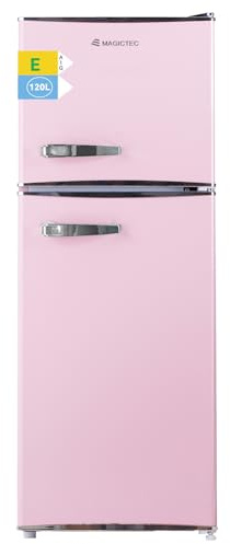 magictec Frigorifero Retro con congelatore | 120L(88L/32L) | Low Frost | combinazione frigorifero e congelatore | design vintage | illuminazione LED | Rosa