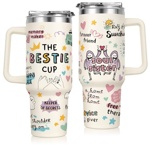 SteadStyle Best Friend Birthday Gifts for Women Water Bottle with Straw Lid | 1.18L Travel Mug with Brush, Friendship Gift for Bestie, Soul Sister Valentines Gift for Her, Mothers Day, Christmas Tumbler
