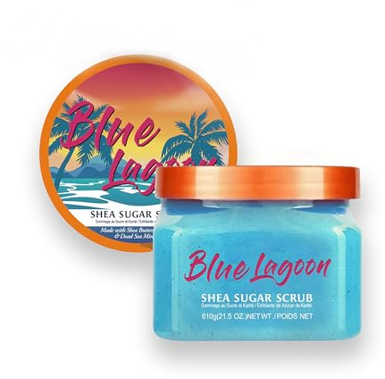 Shea Sugar Body Scrub 610gr | Exfoliating & Moisturising Body Polish | Moroccan Rose & Blue Lagoon Dead Sea | For Soft, Glowing Skin (Blue Lagoon Dead Sea)