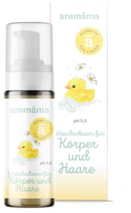 aromáma Baby- und Kindershampoo, Haar- und Körperwaschschaum – Sanfte Reinigung für empfindliche Haut mit Kamillenhydrolat, Aloe-Vera-Saft, Asiatischem Centella- & Haferextrakt, 175 ml