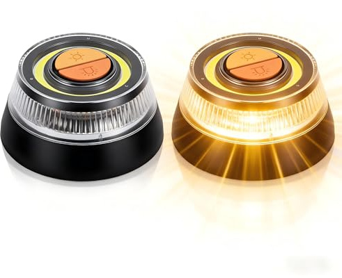 2 Pack Magnetic LED Warning Light - LED Emergency Warning Light with Battery & Magnetic Base, Light Emergency Safety Beacon for Car Motorcycle Roadside Breakdown [Energy Class A+]