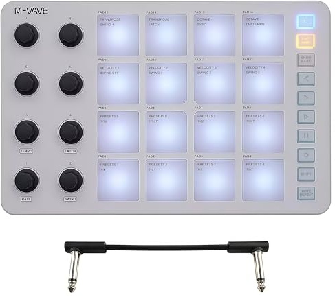 M-VAVE SMC-PAD Controller MIDI, pad MIDI portatili wireless Bluetooth con pad sensibili alla velocità, Beat Maker, cavo audio bianco da 6,35 mm (bianco)