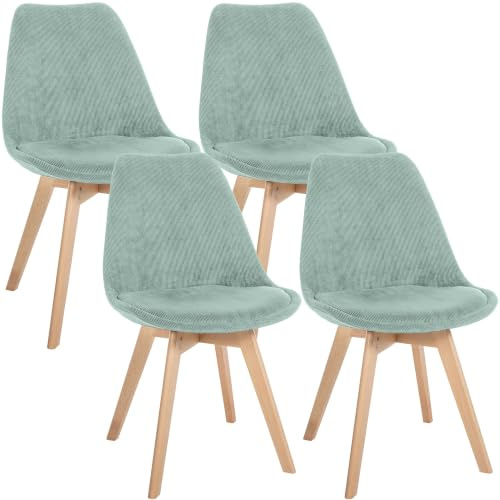 CLP Esszimmerstuhl 4er Set gepolstert Linares, Küchenstühle mit Rückenlehne und Holzgestell Buchenholz, Polsterstühle mit Bodenschonern Farbe türkis Material Cord