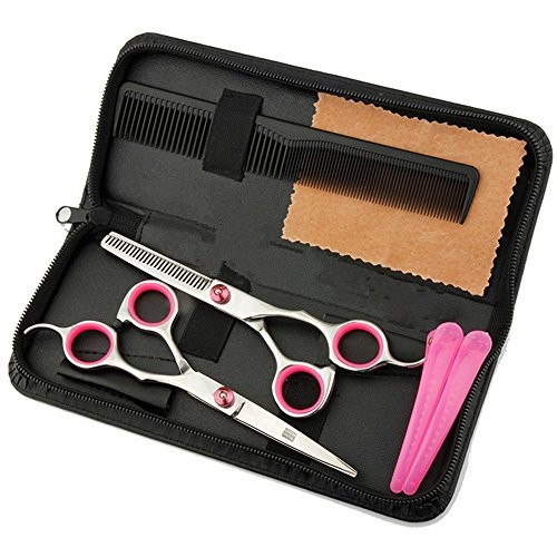 Jyhy Cheveux Professionnel Ciseaux de coupe Cisailles Barber sculpteurs Lot kit- Famille Coupe de cheveux, outil de Barber Coupe de cheveux à effiler Texturizing - argent / rose - 15,2 cm
