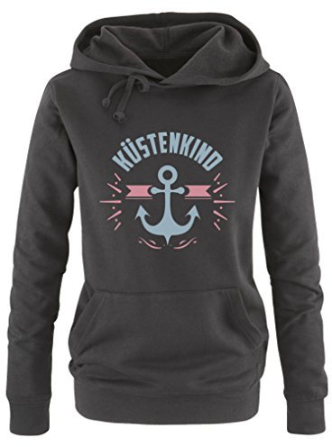 Comedy Shirts - Küstenkind Anker - Damen Hoodie - Schwarz/Eisblau-Rosa Gr. L