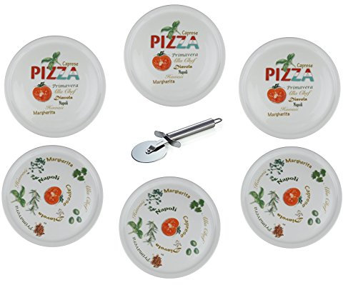 Retsch Arzberg - Pizzateller im Set inklusive Pizzaschneider/Pizzaroller - Pizza Teller XXL Ø30cm (mit Dekor, 6er Set)