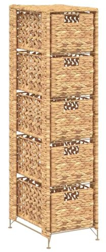 vidaXL Water Hyacinth Storage Unit with 5 Baskets, 25.5x37x100 cm, Farmhouse Style Sideboard Storage Cabinet for Living Room/Bedroom, Brown