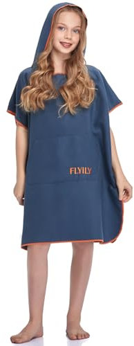 Umkleide-Poncho von FLYILY, Umkleide-Tuch mit Kapuze, leicht, Mikrofaser, mit Tasche, für Erwachsene und Kinder L navy