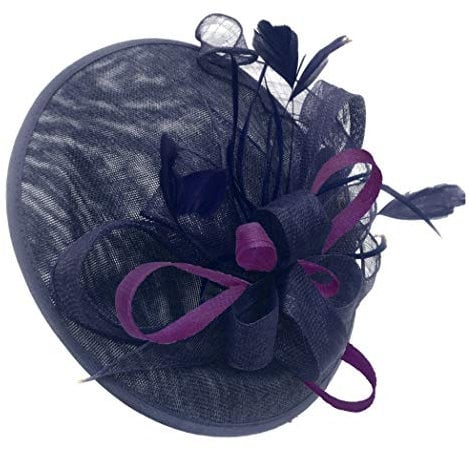 Caprilite Navy and Dark Purple Sinamay Big Disc Saucer Fascinator Hat for Women Weddings Headband