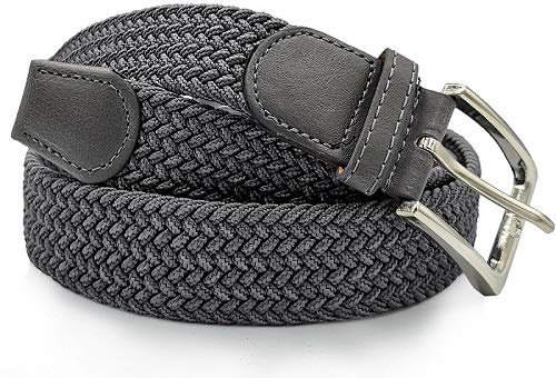 GLOMY Cintura Elastica Intrecciata Unisex, Larga 3,5cm, Senza Fori, Fibbia in Metallo, Cintura Stretch, Casual Elegante per Jeans, Chino e Abiti, Grigio Scuro, 105cm