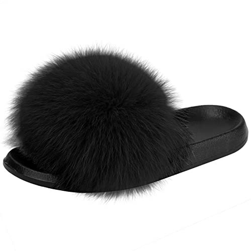 AONEGOLD Scarpe Donna Ciabatte Pelliccia Slippers Sandali con Punta Aperta Pantofole Pelose Diapositive Fluffy Infradito (Nero,36/37 EU)