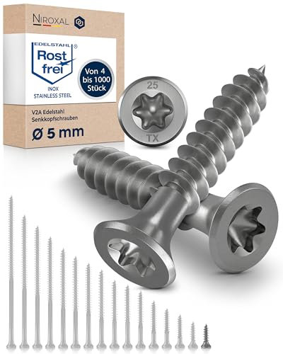 1.000x Vis à bois tête fraisée en Acier inoxydable Torx V2A vis inox 5x16 pour panneaux d'aggloméré Bois Filetage partiel 5mm fort 16mm long 1000 pièce en acier A2