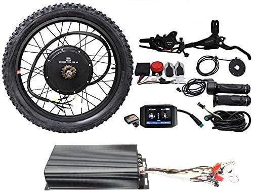 HalloMotor EBike Conversion Kit 48V 3300W 60V 4200W 72V 5000W Rear Brushless 24 Motor Wheel with 100A and 750C Color Display +D 700 Hydraulic Disc Brake+Alarm