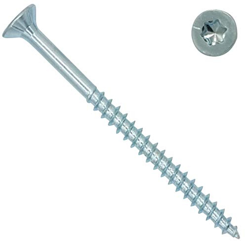 Spanplattenschrauben 5x110 mm - 50 Stück - TX25 (I-Stern) - Senkkopf/Teilgewinde/Fräsrippen - blau verzinkt - SC200 | SC-Normteile